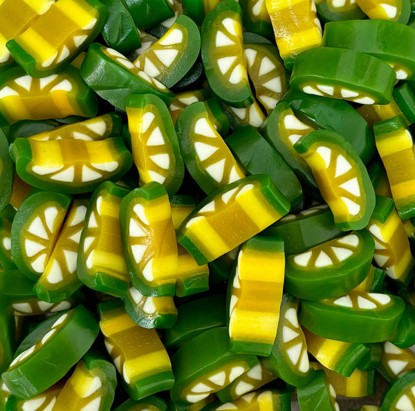 Zesty Lime Slices — Tangy lime gummies sliced for snacking