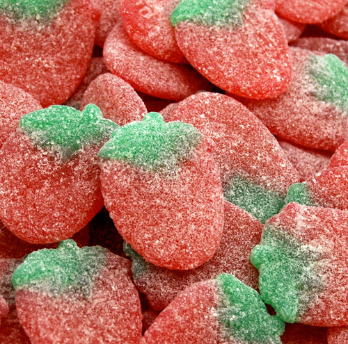 Sour Strawberries — Juicy strawberry-shaped gummies with a sour sugar coating