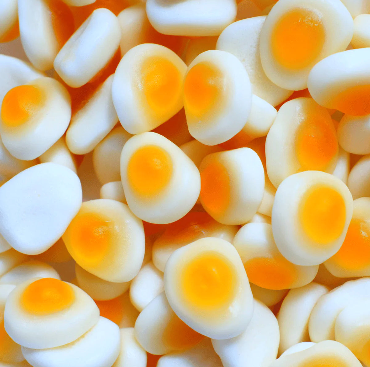 Fried Egg Cuties — Adorable mini fried egg gummies with a soft chew and a mellow vanilla-fruity flavor