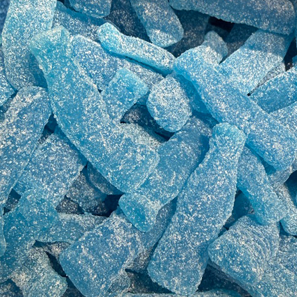 Fizzy Blue Bottles — Electric blue bottles packed with sour fizz and berry burst