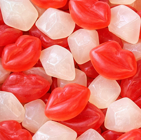 Kisses & Gems — Fruity lips and candy gems in peach and raspberry