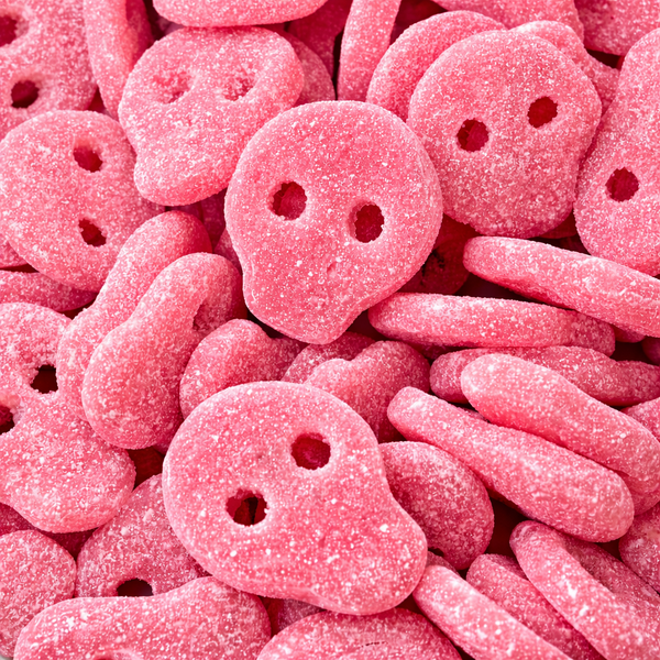 Sour Pinky Skulls — Strawberry gummy skulls with a sour punch