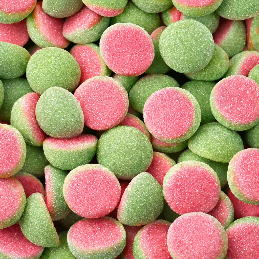 Fizzy Melon Bombs — Big melon energy. Sweet, chewy, and dusted with sour sugar for that perfect fruity zap