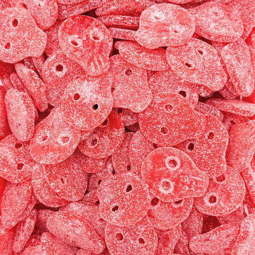 Sour Strawberry Skulls — Strawberry meets sour skulls. Soft, chewy gummies with a tangy coating