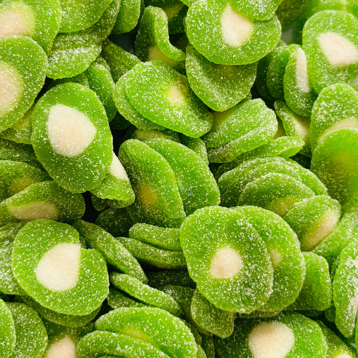 Kiwi Fizz Slices — Kiwi but fizzy. Sweet, chewy, sour-sugar dusted, shaped like the real fruit